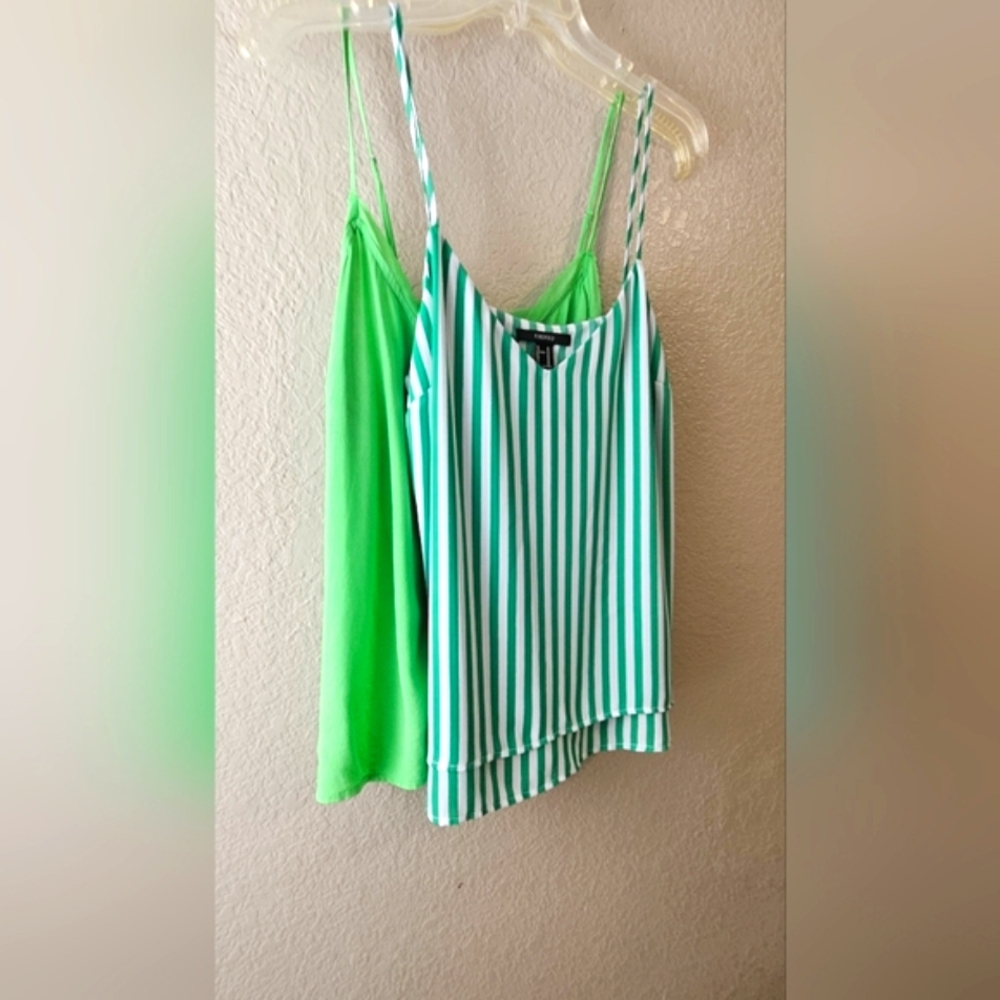 Forever 21 Green & White Tier Stripe Tank Top & A New Day Green Tank Top Size M